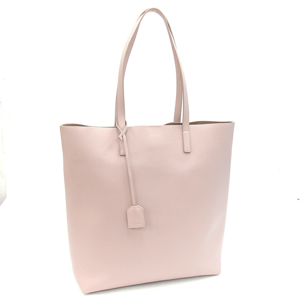 Saint Laurent North South Shopping Tote Bag Pink Beige Leather Vertical